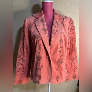 Signature Vintage Coral Floral Embroidered Blazer